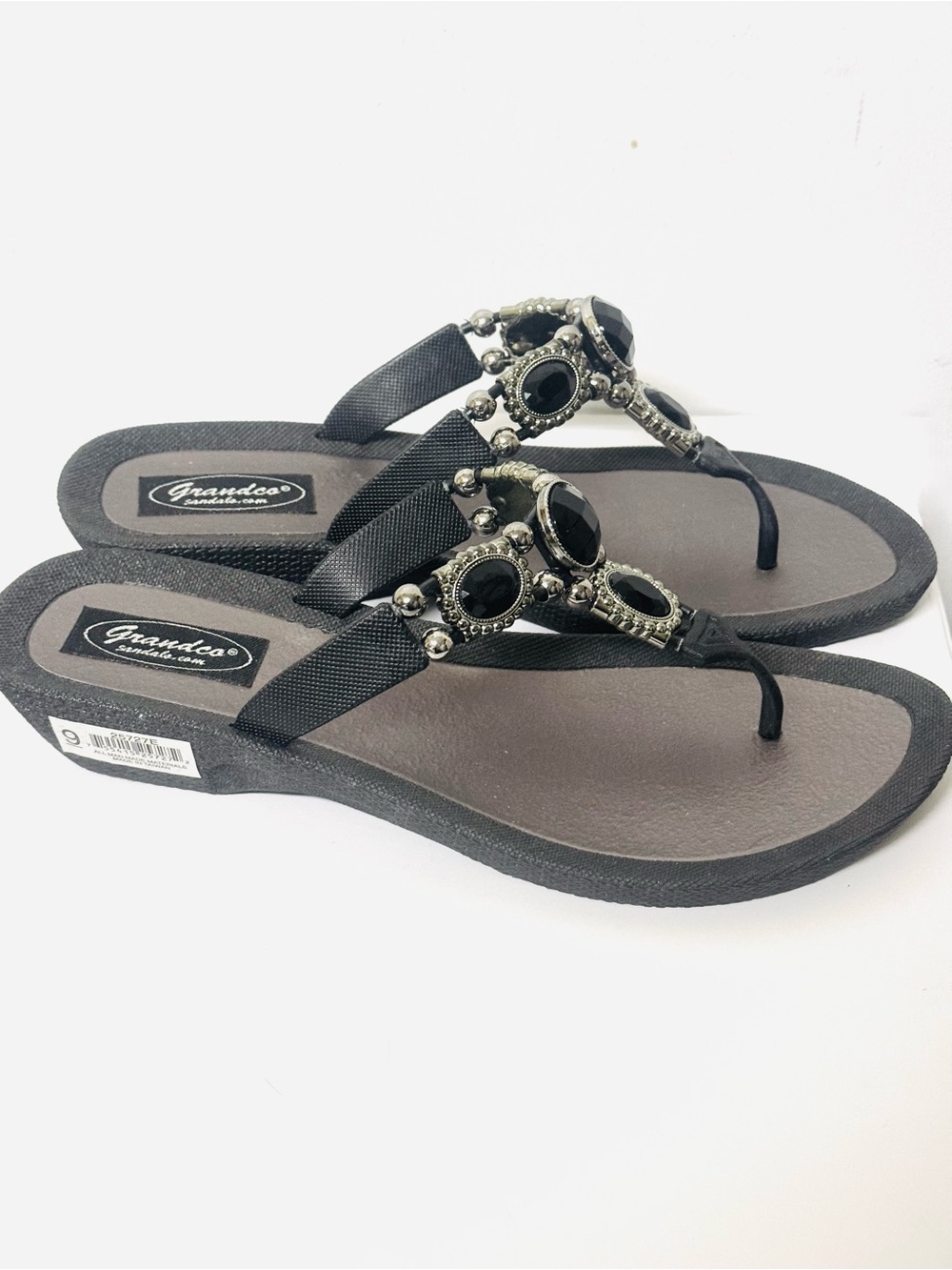 Grandco Sandals - Black and Silver Jeweled - Black Sole